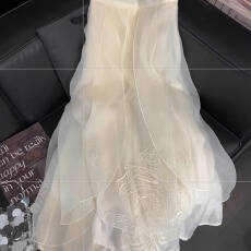 批发原版质量  新中式重工刺绣半身裙女白色仙气温柔风新款<b class='q'>百搭</b>中长款