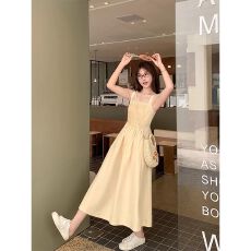 批发法式温柔高腰吊带<b class='q'>连衣裙</b>女夏百搭修身显瘦A字裙长裙子