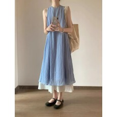 批发优质质量  背心吊带<b class='q'>连衣裙</b>女夏季新款海边网纱宽松气质长裙高级感