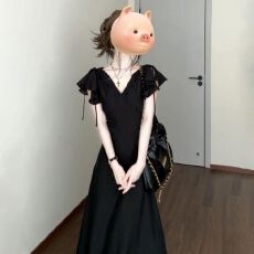批发赫本风法式黑色v领<b class='q'>连衣裙</b>子女装夏季2026新款爆款高级感气质长裙