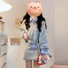 批发蝴蝶结显瘦卫衣秋季新款<b class='q'>半身裙</b>一整套休闲运动套装