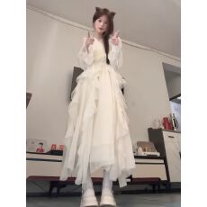 批发优质质量  初恋长裙超仙甜美温柔风荷叶边公主<b class='q'>连衣裙</b>女春夏季穿搭