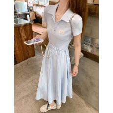 批发优质质量 小个子夏季气质设计感独特漂亮<b class='q'>连衣裙</b><b class='q'>蓝色</b>大方短袖裙子