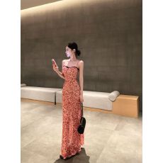 批发复古红色印花<b class='q'>吊带</b>连衣裙<b class='q'>女</b>夏季蕾丝拼接收腰鱼尾裙子纯欲包臀长<b class='q'>裙</b>