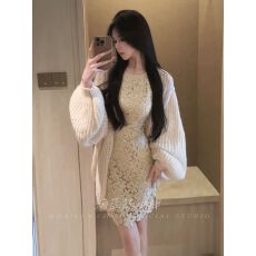 批发法式轻熟风镂空蕾丝<b class='q'>连衣裙</b>女春季打底修身显瘦气质高级感包臀短裙