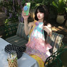 批发fortylions中长款彩色无袖挂脖a字波点蛋糕连衣裙女夏季<b class='q'>甜美</b>裙子
