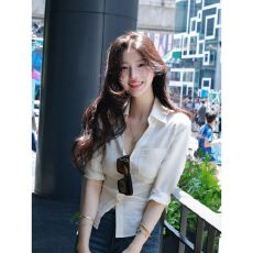 批发慵懒系结 纯白亚麻露腰蝴蝶系带<b class='q'>衬衫女</b>春夏百搭上衣