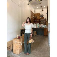批发雪纺＋随心裁 假两件拼接系带v领荷叶袖衬衫女<b class='q'>收腰</b>显瘦气质上衣夏