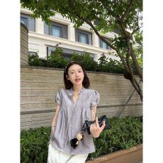 批发木耳边<b class='q'>泡泡袖</b>衬衫夏季法式高级感气质宽松显瘦百搭小衫