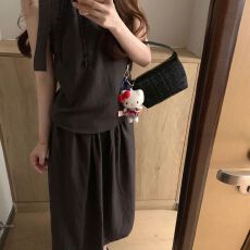 批发优质质量 套装灰色气质无袖背心宽松上衣女<b class='q'>夏</b>抽绳a字半身裙两件套