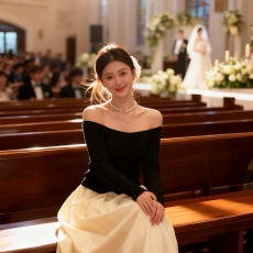 批发一字露肩长袖连衣裙女秋冬法式高级感生日party小<b class='q'>礼服</b>a字公主<b class='q'>长裙</b>