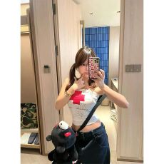 批发美式复古十字架印花抹胸小背心女夏季纯欲风修身内搭多巴胺上衣潮