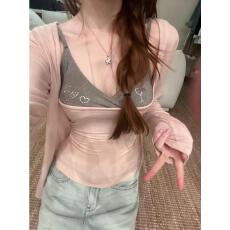 批发纯欲风撞色拼接烫钻吊带背心女<b class='q'>夏</b>新款薄款防晒罩衫收腰显瘦两件套