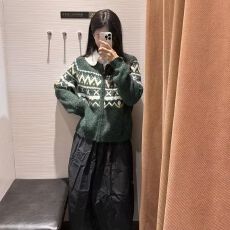 批发绿色慵懒风费尔岛秋冬季软糯毛衣2025新款高级拉链针织开衫上衣女