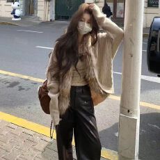 批发韩系穿搭蓝色<b class='q'>条纹</b>针织开衫女2025秋冬季新款慵懒宽松百搭毛衣外套