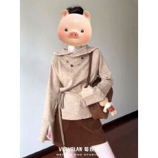 批发日系复古翻领<b class='q'>衬衫女</b>2025新款独特别致开叉系带气质宽松长袖上衣潮