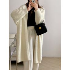 批发2025年秋冬新款简约慵懒风中长款开衫毛衣仿貂毛宽松<b class='q'>外套</b>韩系上衣