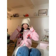 批发灰色慵懒<b class='q'>通勤</b>翻领拉链毛衣提花开衫外套2025春秋新款韩版针织上衣