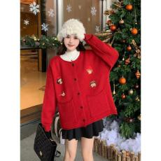 批发<b class='q'>甜美</b>刺绣软糯安可拉毛衣外套女秋冬新款宽松慵懒风设计感针织开衫