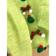 批发圣诞节穿搭绿色毛衣女秋冬宽松慵懒风高级感加厚软糯针织开衫外套