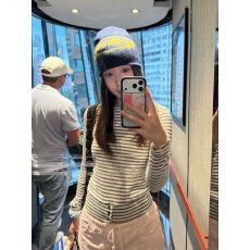 批发【条纹纽扣】韩系校园风长袖恤女INS超火秋冬显瘦上衣<b class='q'>服</b>