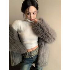 批发黑色高领短袖针织打底衫女装春季纯欲风内搭修身<b class='q'>紧身</b>短款毛衣上衣