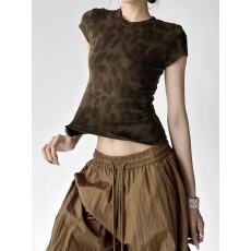 批发复古豹纹短袖<b class='q'>T</b><b class='q'>恤</b>女2026春季新款修身显瘦圆领辣妹风春装<b class='q'>个性</b>上衣