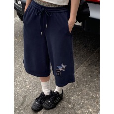 批发美式复古街头设计感阔腿<b class='q'>七分</b>裤男女夏季百搭休闲裤阔腿裤短裤