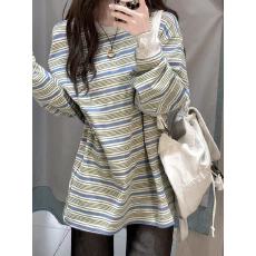 穿不腻!!ins感条纹韩系校园风长袖t恤女INS超火宽松显瘦上衣