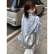 批发2026款蓝色格子衬衫外套女春<b class='q'>秋</b>新款慵懒风气质防晒衬衣外穿上衣潮