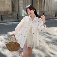 批发2026爱心印花春季新款上衣薄款衬衫气质长袖白色宽松<b class='q'>休闲</b>衬衣