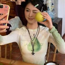 批发小众美式复古辣妹渐变薄款长袖牛油果<b class='q'>罩衫</b>T恤女修身防晒衫上衣