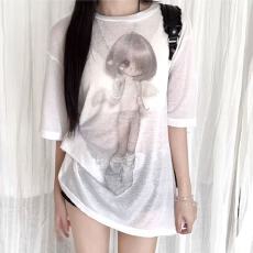 批发灰白天使 双色古早味bjd透透<b class='q'>罩衫</b>t恤防晒衫女夏季新款宽松上衣ins