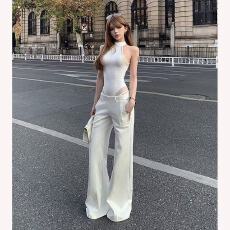 批发纯欲风甜辣挂脖网纱拼接修身无袖吊带背心秋<b class='q'>冬</b>设计感修身连体上衣