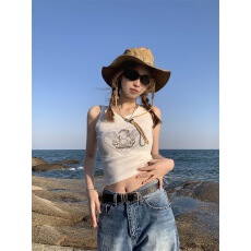 批发美式运动白色天使吊带小背心女夏季无袖内搭打底短款辣妹<b class='q'>上衣</b>外穿