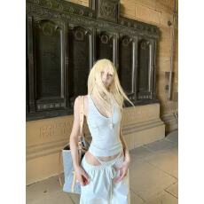 批发美式辣妹后背扭结<b class='q'>工字</b>吊带<b class='q'>背心女</b>夏季精棉甜酷露背外穿修身上衣潮