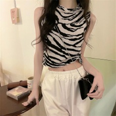 批发设计感小众内搭斑马纹无袖背心女夏季ins超火外穿甜辣妹抹胸上衣