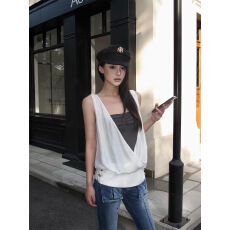 批发韩系时尚设计感荡领上衣夏季新款简约胸前抽褶抹胸内搭两件套<b class='q'>女装</b>