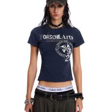 批发美式复古欧美短款短袖t恤<b class='q'>夏</b>季创意印花正肩修身圆领显瘦辣妹上衣