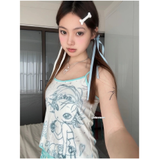 批发<b class='q'>日系</b>动漫印花吊带小背心女夏季新款甜辣妹小个子修身内搭外穿上衣