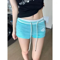 批发多巴胺穿搭辣妹沙滩短裤女夏季休闲运动高腰<b class='q'>修身</b>撞色系带包臀热裤