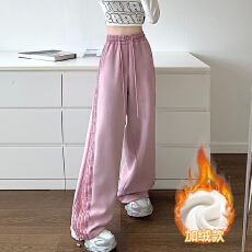 批发裤子加绒 原版包边 高街条纹运动裤女秋季美式卫裤<b class='q'>宽松</b>休闲裤子女