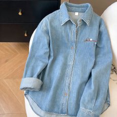 批发潮牌设计感复古水洗刺绣翻领牛仔<b class='q'>衬衫</b>男女2026夏季新款<b class='q'>衬衣</b>