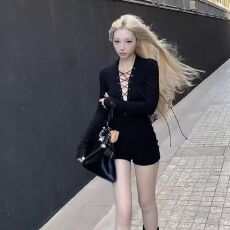 批发实价 2026仿棉美式辣妹春秋修身<b class='q'>连体</b><b class='q'>短裤</b>绑带v领修身潮酷连衣裤女