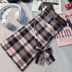 批发jk原创学院制服风女<b class='q'>百褶裙</b>短裙黑粉格裙学生爆款小清新