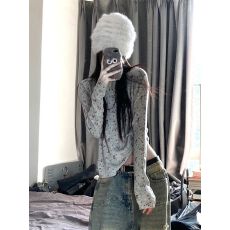 批发240德绒 2*2碎花灰色打底衫女秋冬内搭打底衫修身甜辣妹纯欲长袖