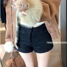 批发580克原版面料  黑色毛呢休闲短<b class='q'>裤</b>女冬季靴<b class='q'>裤</b>直筒<b class='q'>裤</b>高腰包臀<b class='q'>裤</b>子