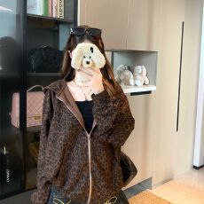 批发原版优质面料  豹纹连帽长袖<b class='q'>卫衣</b>外套春季开衫设计感慵懒宽松上衣