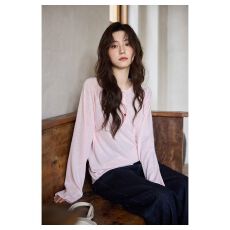 原版面料韩系多巴胺粉色长袖t恤夏宽松防晒罩衫上衣海边度假穿搭