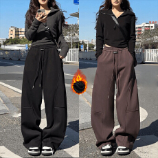 批发加绒加厚卫裤女2025春季新款直筒宽松百搭阔腿休闲裤女裤